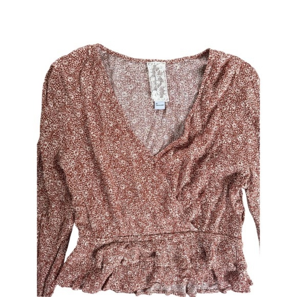 Anthropologie Floral Crop Top Women's Sz Medium Bell Sleeve Ruffle Fairycore